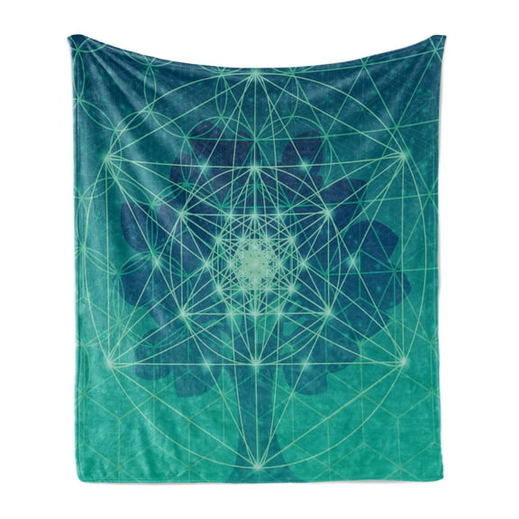 Geometry Soft Flannel Fleece Throw Blanket, Digital Futuristic Tree of Life Space Plains Pattern, Cozy Plush for Indoor and Outdoor Use, 50" x 70", Petrol Blue Green, by Ambesonne