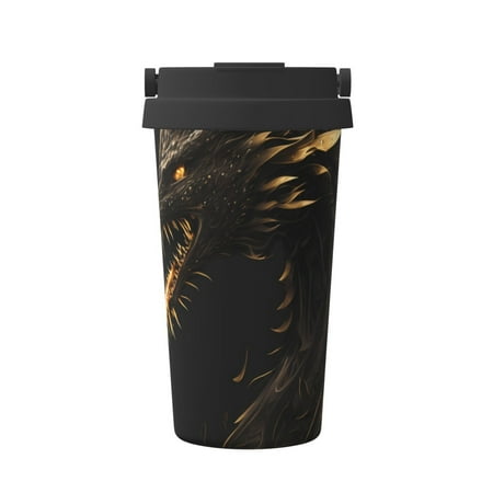 

Uemuo Black And Gold Fire Dragon Print Carry Insulated Coffee Mug Travel Mug with Hidden Handle Insulated Coffee Flask Leak-proof Travel Mug Insulated Mug for Office