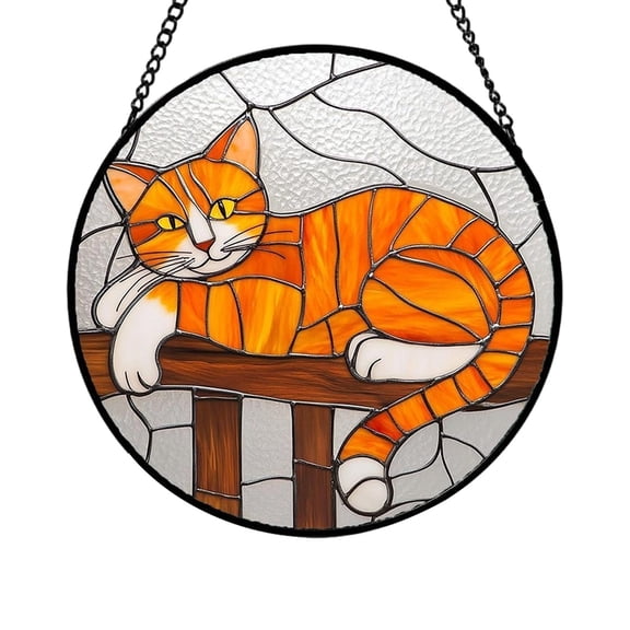 Gnwei Stained Glass Window Hanging Cute Cat 7.8" - Suncatcher Door Garden Sun Catcher Decor Birthday Mother's Day Christmas Comfort Gifts for Lost Pet Woman Mom Friend