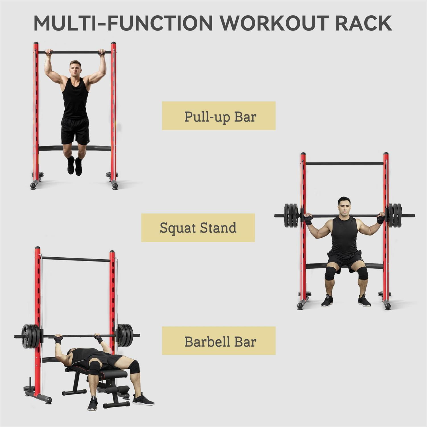 Demifill Multi-Function Weight Lifting Half Rack - Red, Squat Rack with Pull-Up Bar & Barbell, Adjustable Bench Press Compatible