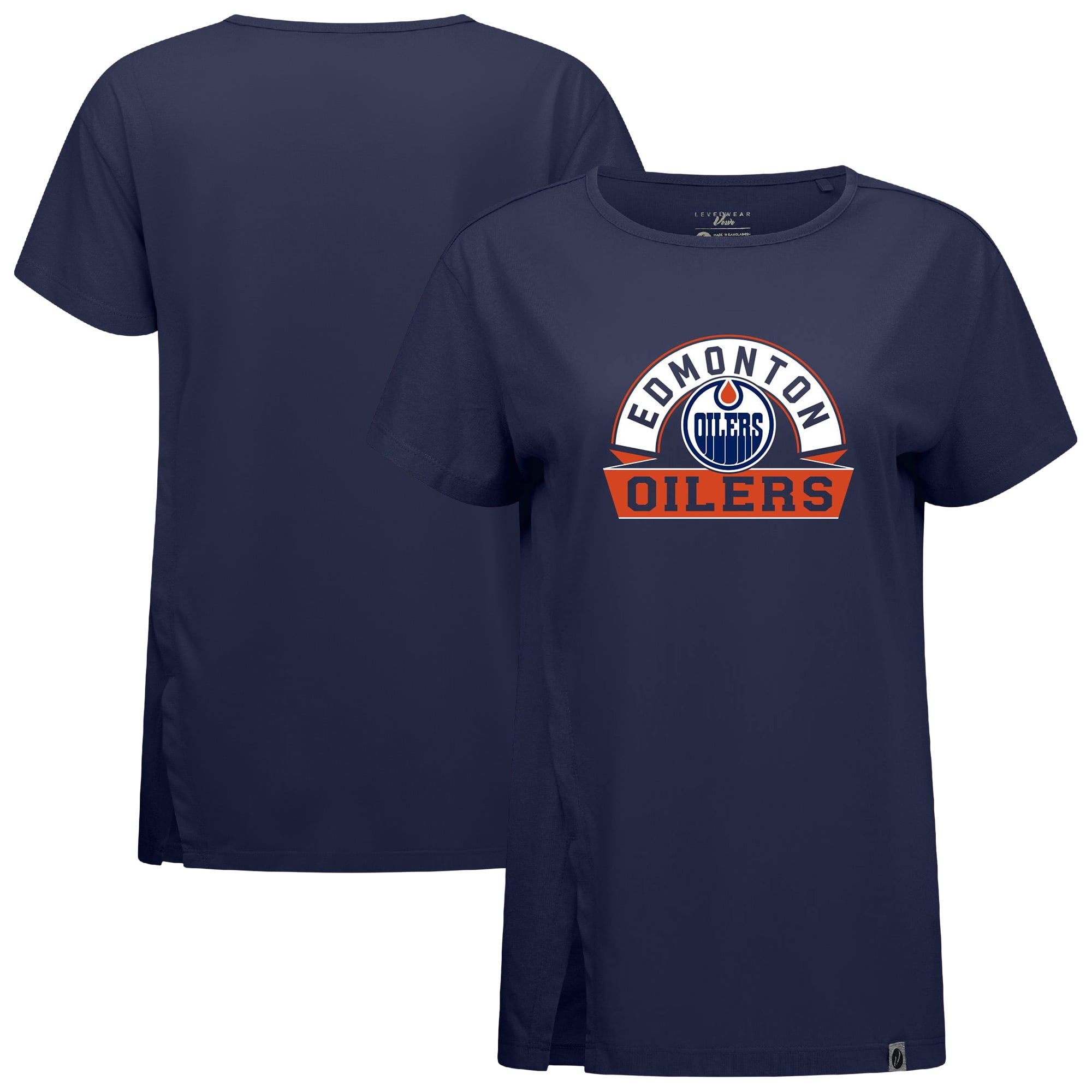 Women's Levelwear Navy Edmonton Oilers Influx Banner Arch T-Shirt
