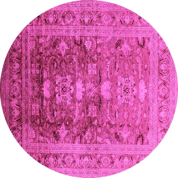 Ahgly Company Indoor Round Oriental Pink Traditional Area Rugs, 7' Round