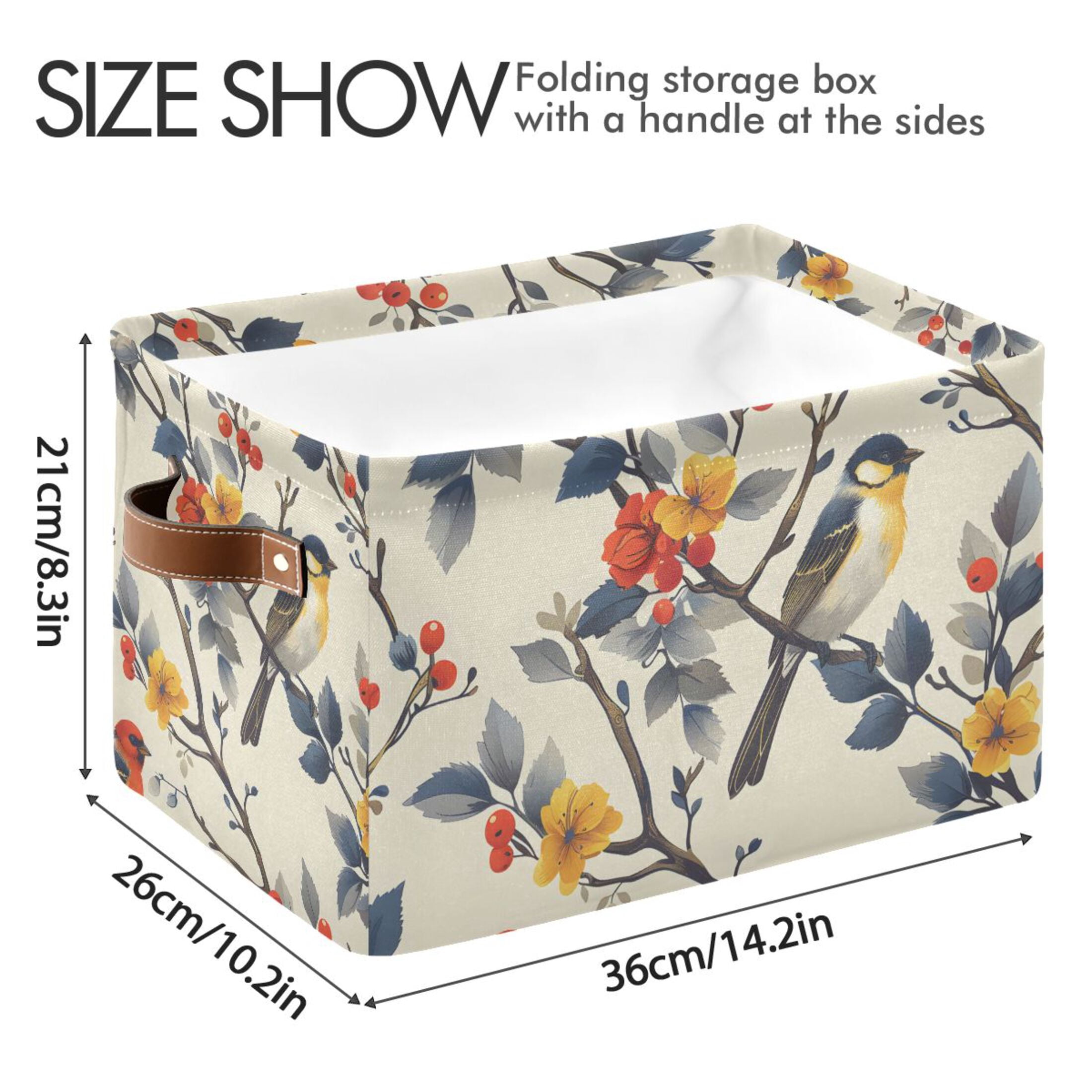 Ryvnso Birds on Tree Pattern Storage Basket Large Bin Foldable Boxes Toys Organizer 14.2x10.2x8.3in 2 PCs