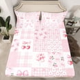 thumbnail image 2 of Homewish Cartoon Cherry Ribbon Queen Sheet Sets for Teen, Pink Stripes Buffalo Flat Sheet, Kawaii Cartoon Bowknot Queen Fitted Sheet, Super Cozy Room Decor, 4pcs, 2 of 7