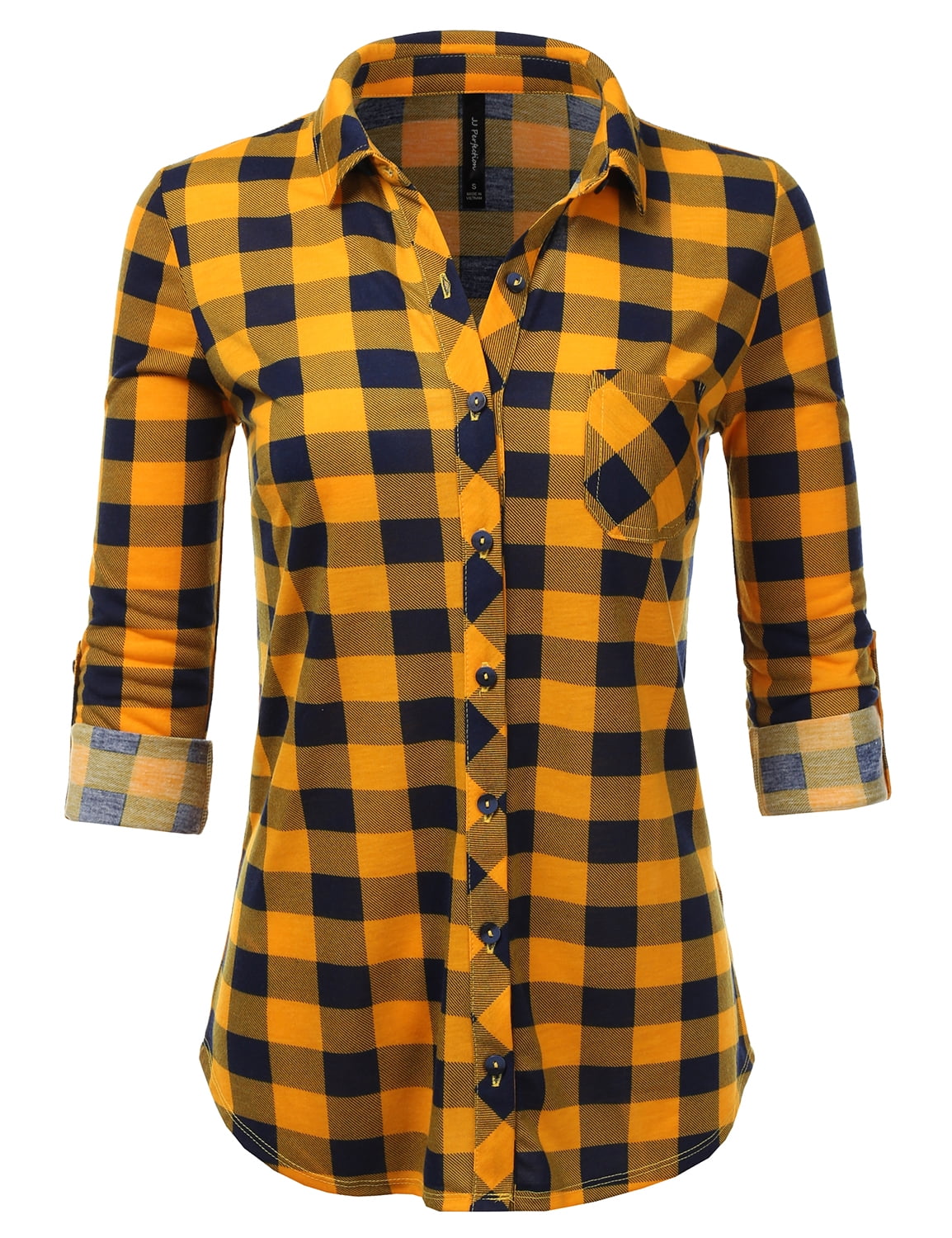 JJ Perfection Women's Long Sleeve Button Down Plaid Flannel Shirt Greenblack 3X