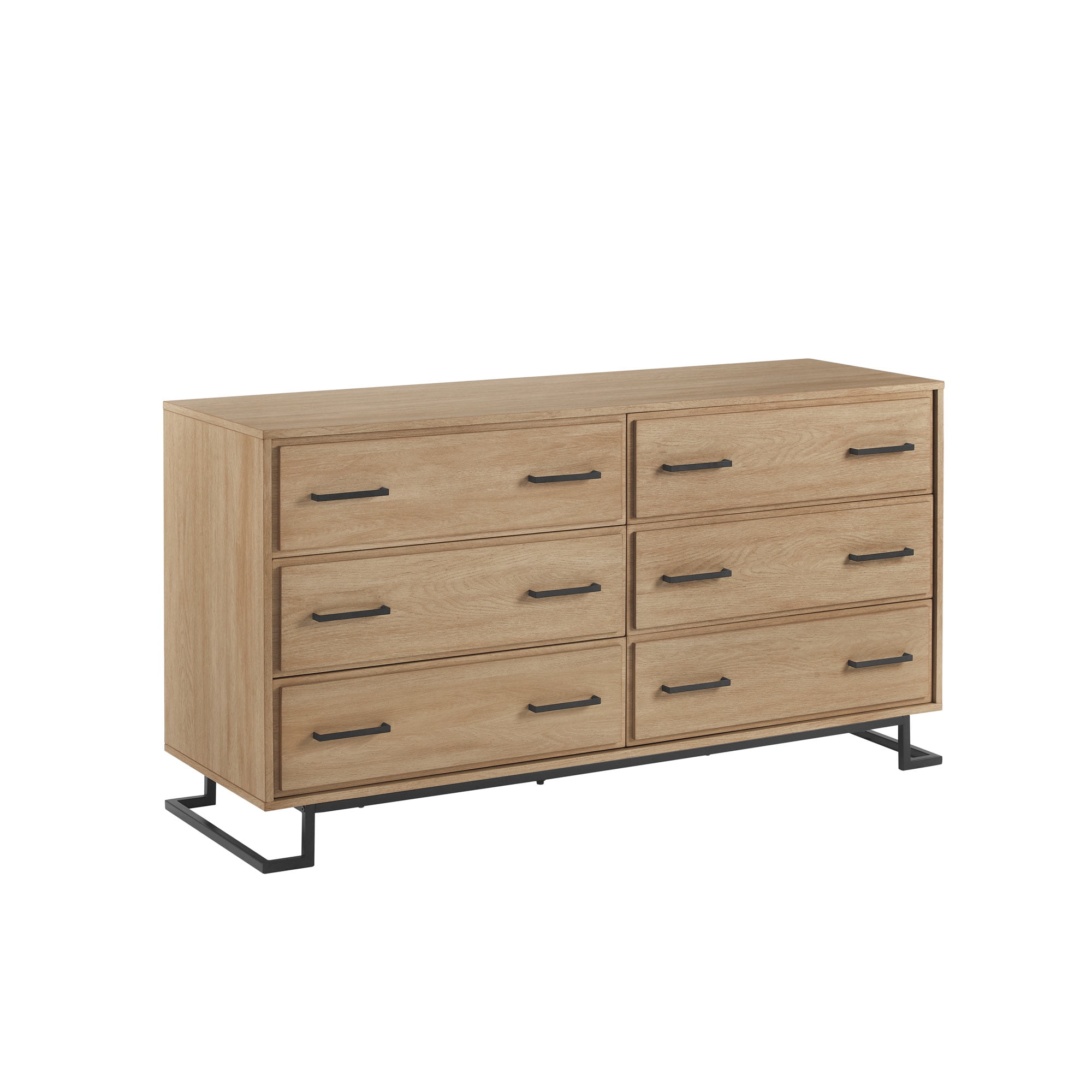 Walker Edison Contemporary Angle-Leg 6-Drawer Dresser, Coastal Oak