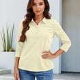thumbnail image 5 of Qwertyu Women's Polo Shirts 3/4 Sleeve Cotton Collared T Shirt Golf Shirt Business Casual Tee Uniform Tops 3-Button Beige 3XL, 5 of 5