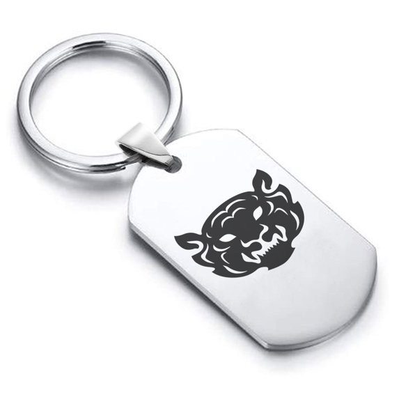 Stainless Steel Year of the Tiger Zodiac Dog Tag Keychain Circle Ring