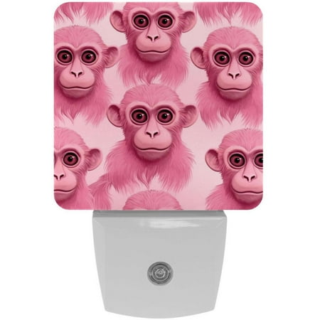 

Pink monkey orangutan LED Square Night Light - Soft Glow Plug-in Lamp with Dusk to Dawn Sensor for Bedroom and Hallway - Energy Efficient Compact Design