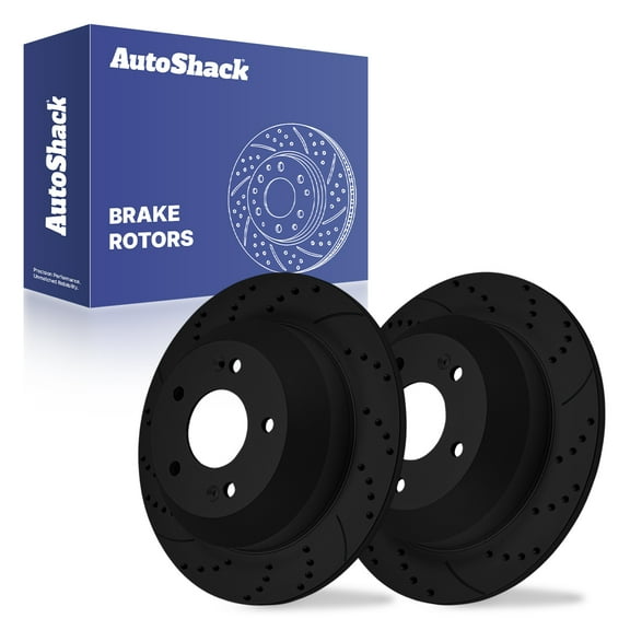AutoShack Rear Solid Drilled & Slotted E-Coated Brake Rotor Black Finish 2-PC Set Replacement for 2005-2016 Kia Sportage 2005-2015 Hyundai Tucson 2001-2006 Hyundai Santa Fe NightGuard 11.18" (284 mm)