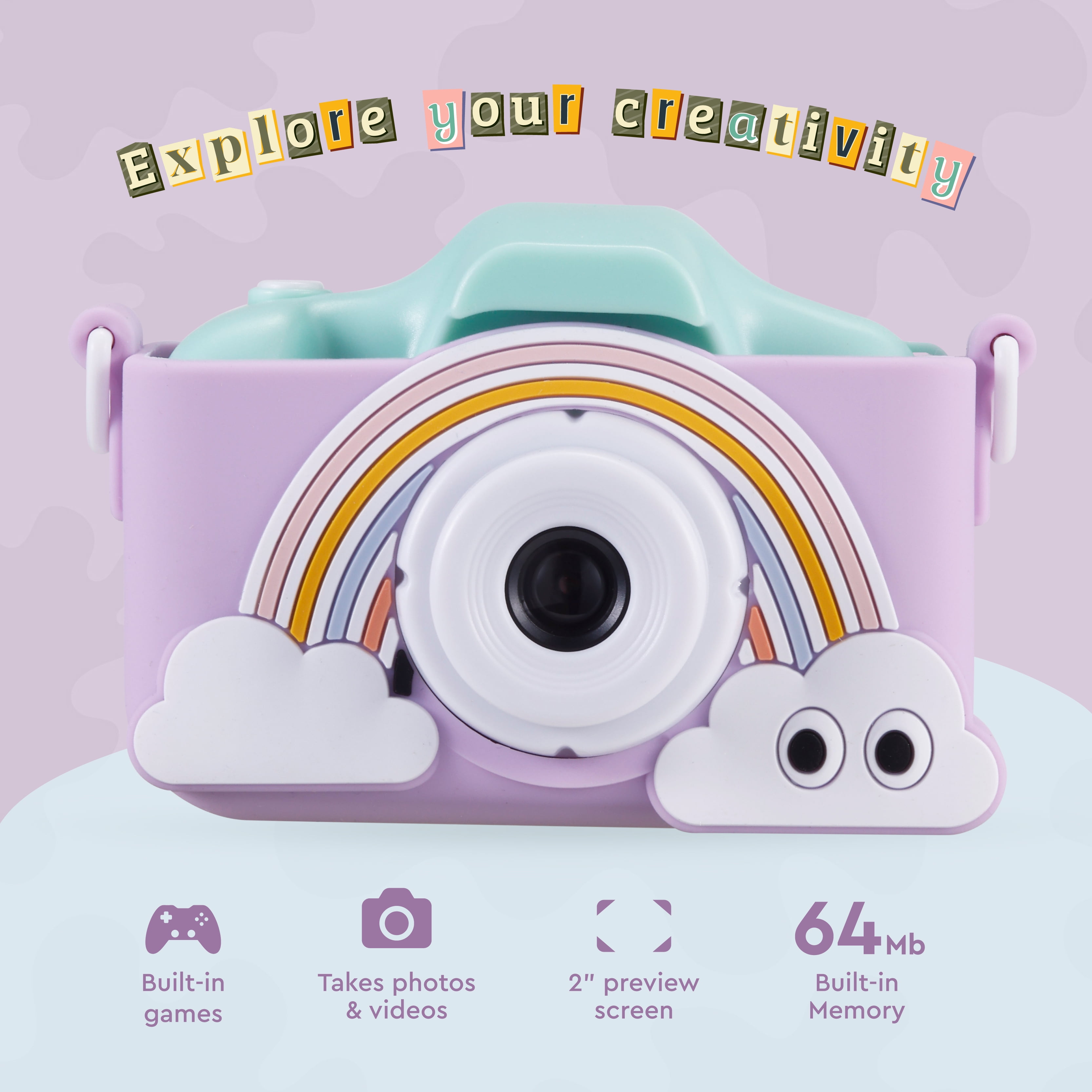 Vivitar Kidzcam Camera for Kids, Rainbow Camera with 1080p Video and Games, Purple