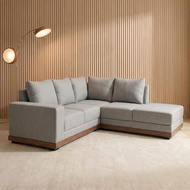 Sala Esquinera Derecha Easy Living Tous Gris en L tapizada con estructura de madera de pino