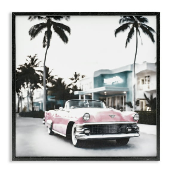 Stupell Industries Tropical Cruise Antique Car Transportation Painting Black Framed Art Print Wall Art, 12 x 12