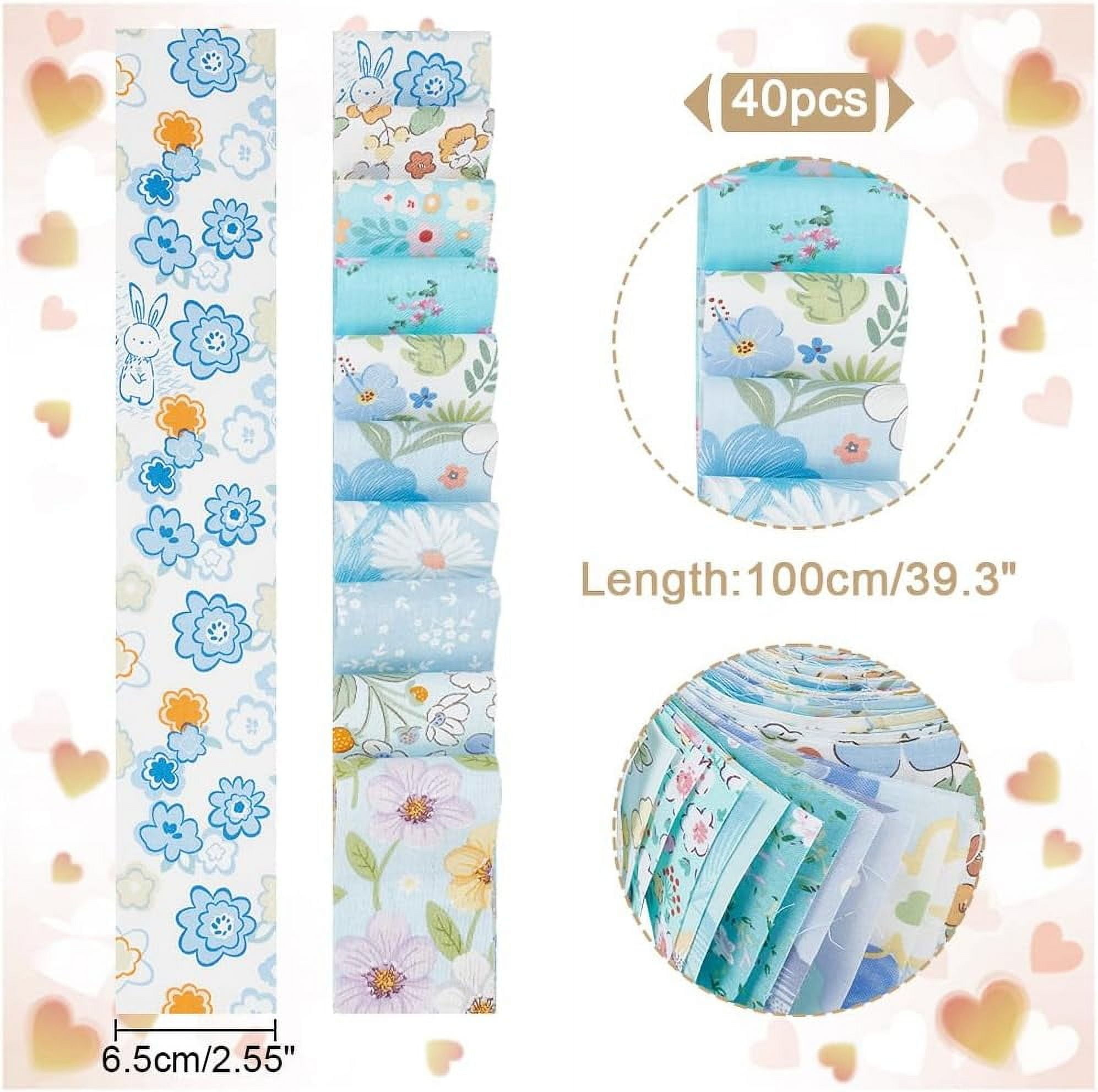 40Pcs Fabric Jelly Rolls 100% Cotton Quilting Fabric 39x2.6 Inch Flower Pattern Fabrics Strips Precuts Quilt Strips for Blanket Upholstery Home Decor and Purse Making Blue