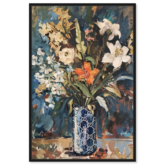 Blue Floral Vase Canvas Floral Vase Wall Art by Art Remedy, Black Frame, 10" x 15"