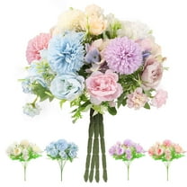 Spencer 2 Pack White Artificial Silk Peony and Hydrangea Mixed Flower Bouquet Real Touch Fake Flowers for Wedding Valentine's Day Party Festival Decor