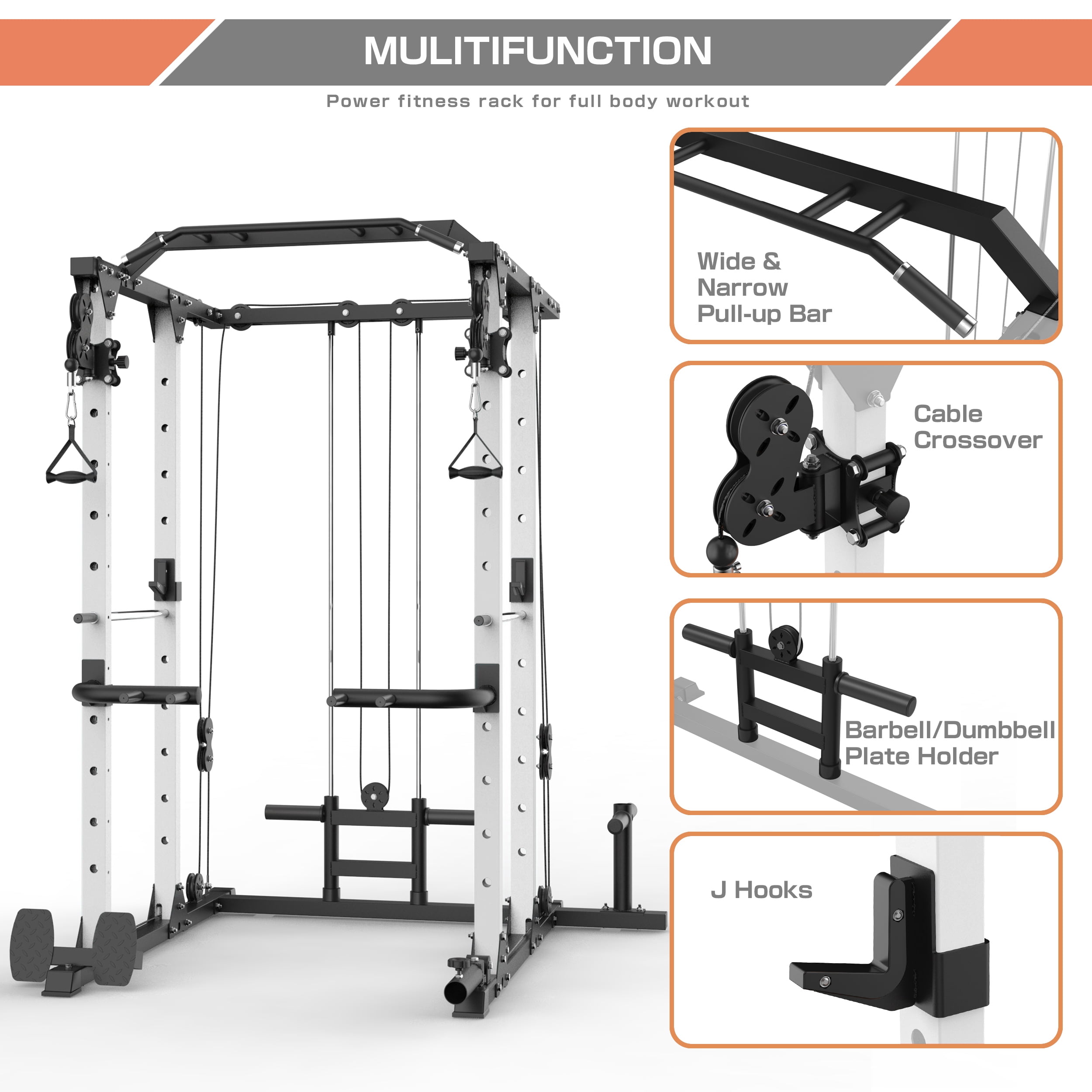 MAJOR LUTIE Commercial Power Cage 2023 Upgrade 2000lbs Capacity 3” x 3” Power Rack Squat Rack with Exercise Machine Attachment 