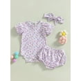 thumbnail image 2 of Wassery Baby Girls Summer Jumpsuit Outfit Floral Print Short Sleeve Romper and Elastic Shorts Headband Set 0-18M, 2 of 9