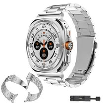 KANCOKIT For Galaxy Watch Ultra Bands 47mm, No Gap Business Metal Stainless Steel Wristband Replacement Strap for Men Women, Silver