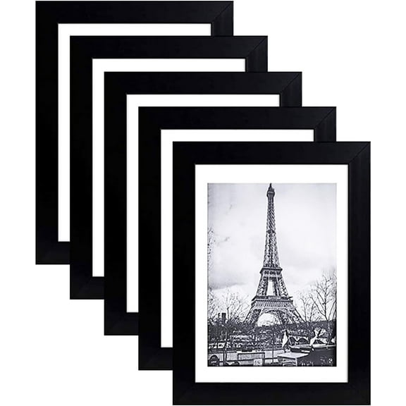 Haobase 5x7 Picture Frame Set of 5, Display Pictures 4x6 with Mat or 5x7 Without Mat for Wall Mounting or Table Top Display, Black