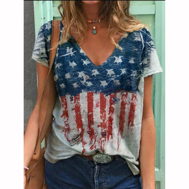 American Flag T Shirt Womens 4th of July Patriotic Shirt Vintage ...