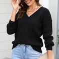 thumbnail image 5 of Odeerbi Winter Solid Color V Neck Sweaters For Women Fashion 2025 Casual Comfortable Pullover Sweater Long Sleeve Blouse Black, 5 of 5