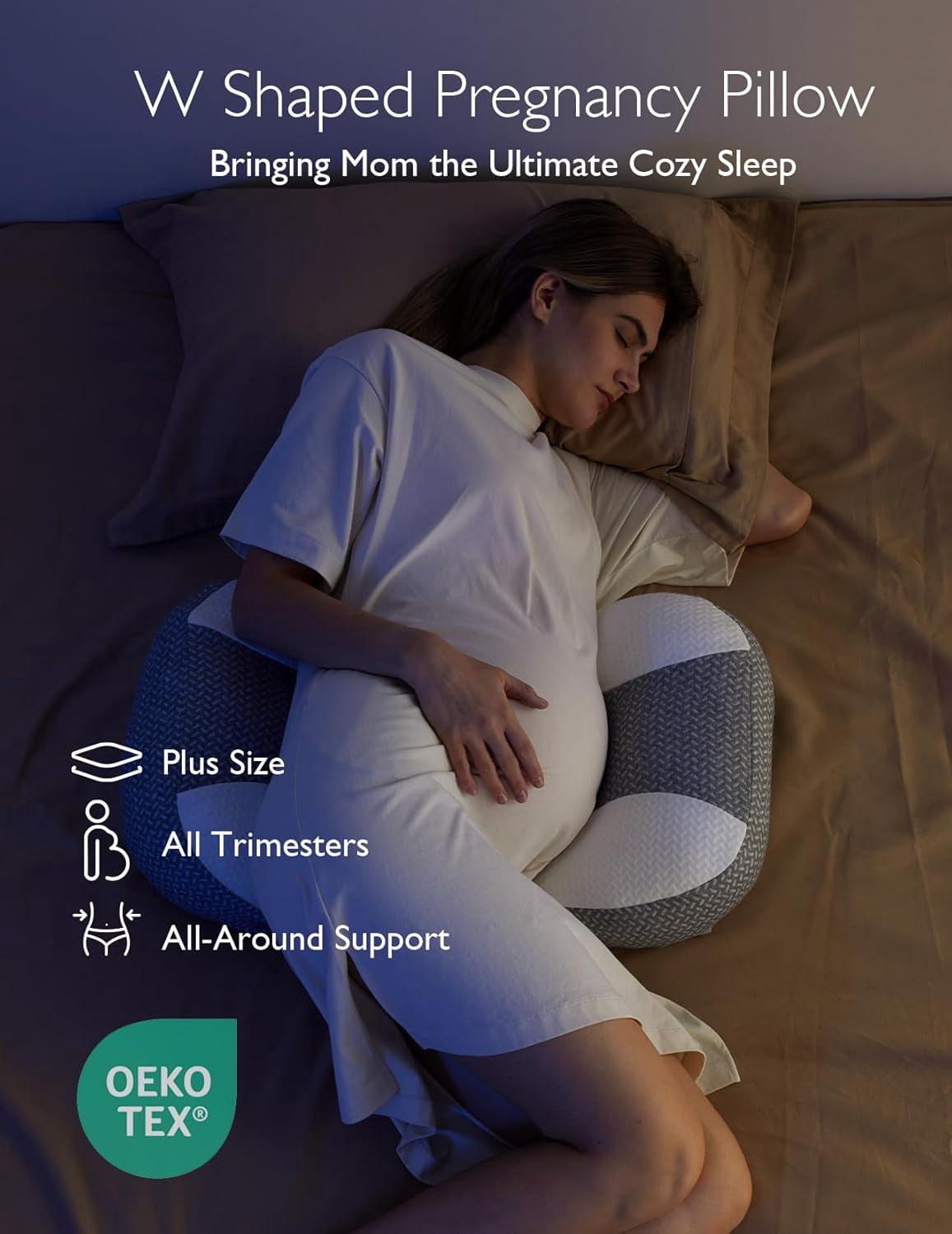 Plus W Shaped Pregnancy Pillow for Sleeping - Adjustable Maternity Pillow for Side Sleepers - Portable Wedge Belly Support -Compact Design for Back Belly and HIPS