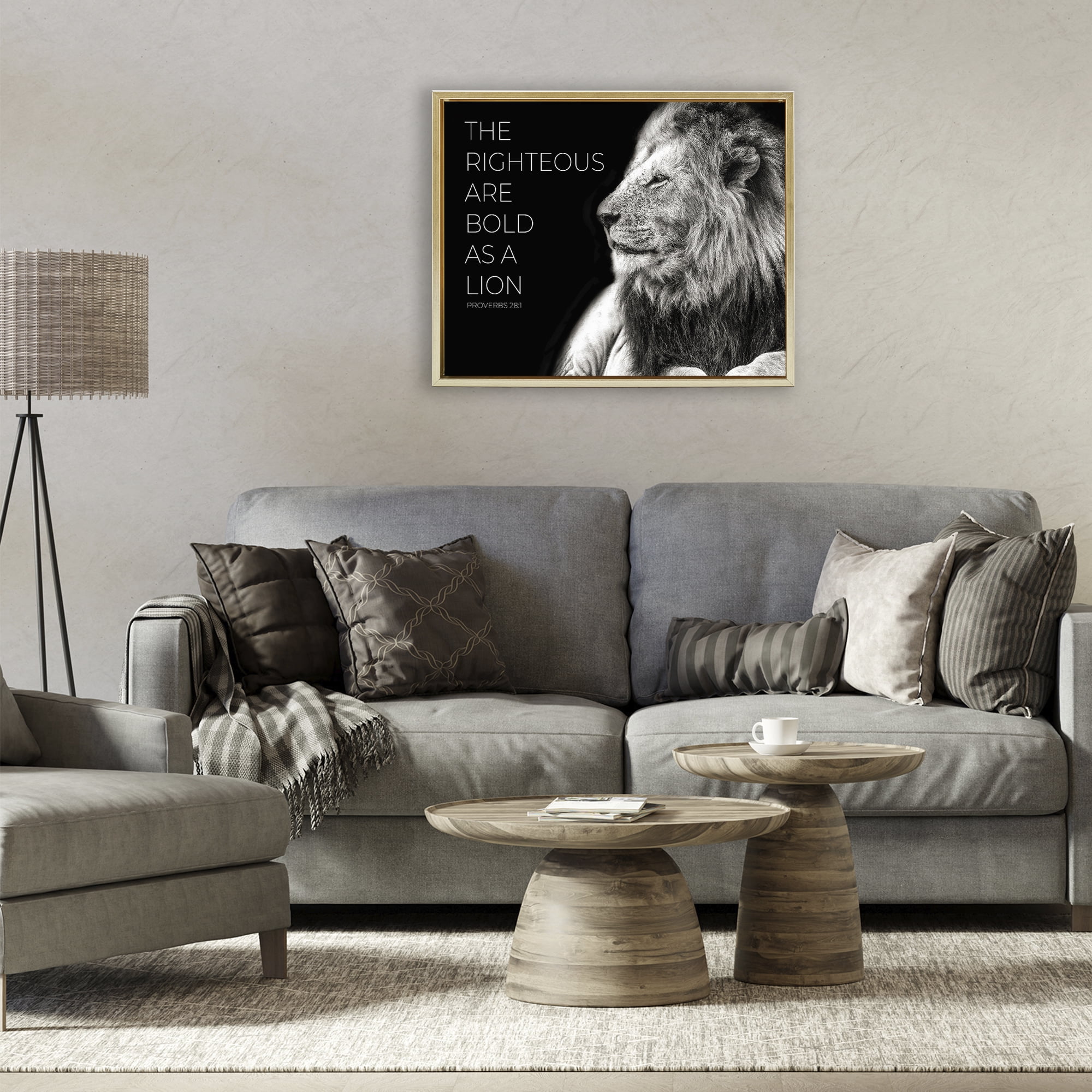 Stupell Industries The Righteous Bold As A Lion Gold Framed Floater Canvas Wall Art, design by Shelley Lake
