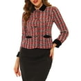 thumbnail image 1 of INSPIRE CHIC Blazer en Tweed à Carreaux Élégant en Velours à Col pour Femme P Rouge, 1 of 6