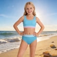 thumbnail image 4 of Girls Color Block Two Piece Bathing Suit, Striped Wide Strap Crop Tankini, High Waist Split Swimming Outfit for Preteen Beach Girls, 4 of 4