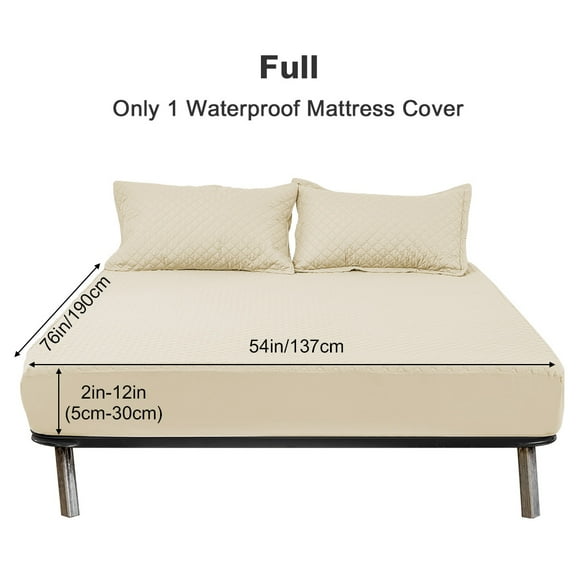 UPONRAY Full Mattress Protector, Quilted Waterproof Mattress Protector with Deep Pocket up to 12 Inches, Soft Breathable Noiseless Bed Pad Topper, Queen Bed Cover for Home, Bedroom, Hotel (Beige)