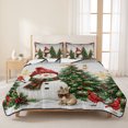 thumbnail image 3 of Quilts Queen Size Bedding Set, Gray Christmas Lightweight Quilted Comforter, Xmas Snowman Trees Snowflake Winter Soft Reversible Bedspread Coverlet with Pillow Covers for All Season, 90" x 96", 3 of 9