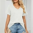 thumbnail image 2 of Women T Shirts Comfortable Plain Short Sleeve Tshirts Summer Casual Light Tunic Top V Neck Loose Stretch Blouses Tee, 2 of 5