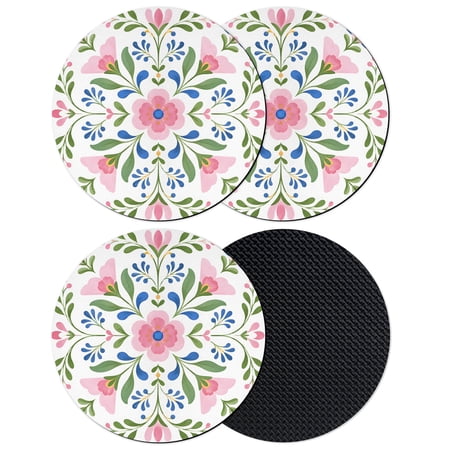 Blue Green Pink Floral Coasters Set of 4 Absorbent Coasters for Drinks Ethnic Boho Cottagecore Botanical Coaster for Desk Coffee Table Protection Home Decor House Warming Gifts 4