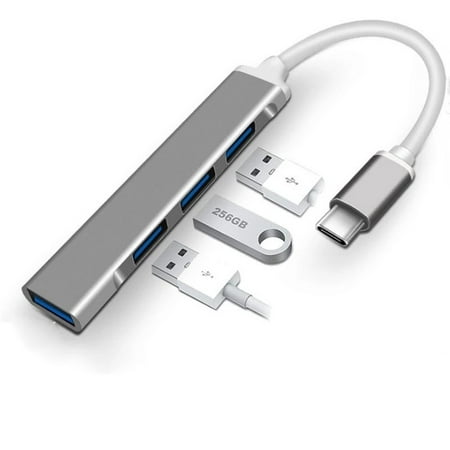Mini Hub USB C 4 en 1 - Adaptateur USB C vers USB - Adaptateur multiport  pour MacBook Air, MacBook Pro, XPS et Plus - USB Type C - Gris