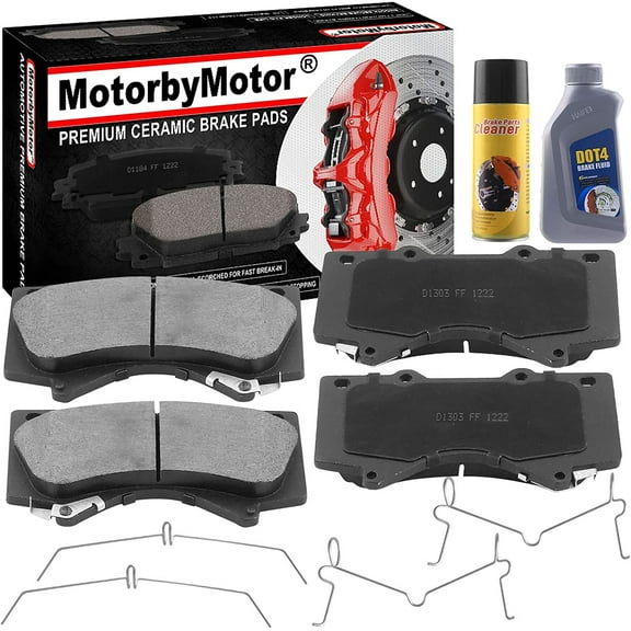 4PC Front Ceramic Brake Pads with Hardware Kits & CLEANER DOT4 FLUID Fits for Lexus LX570, Toyota Land Cruiser Sequoia Tundra Low Dust Brake Pad (All Models)