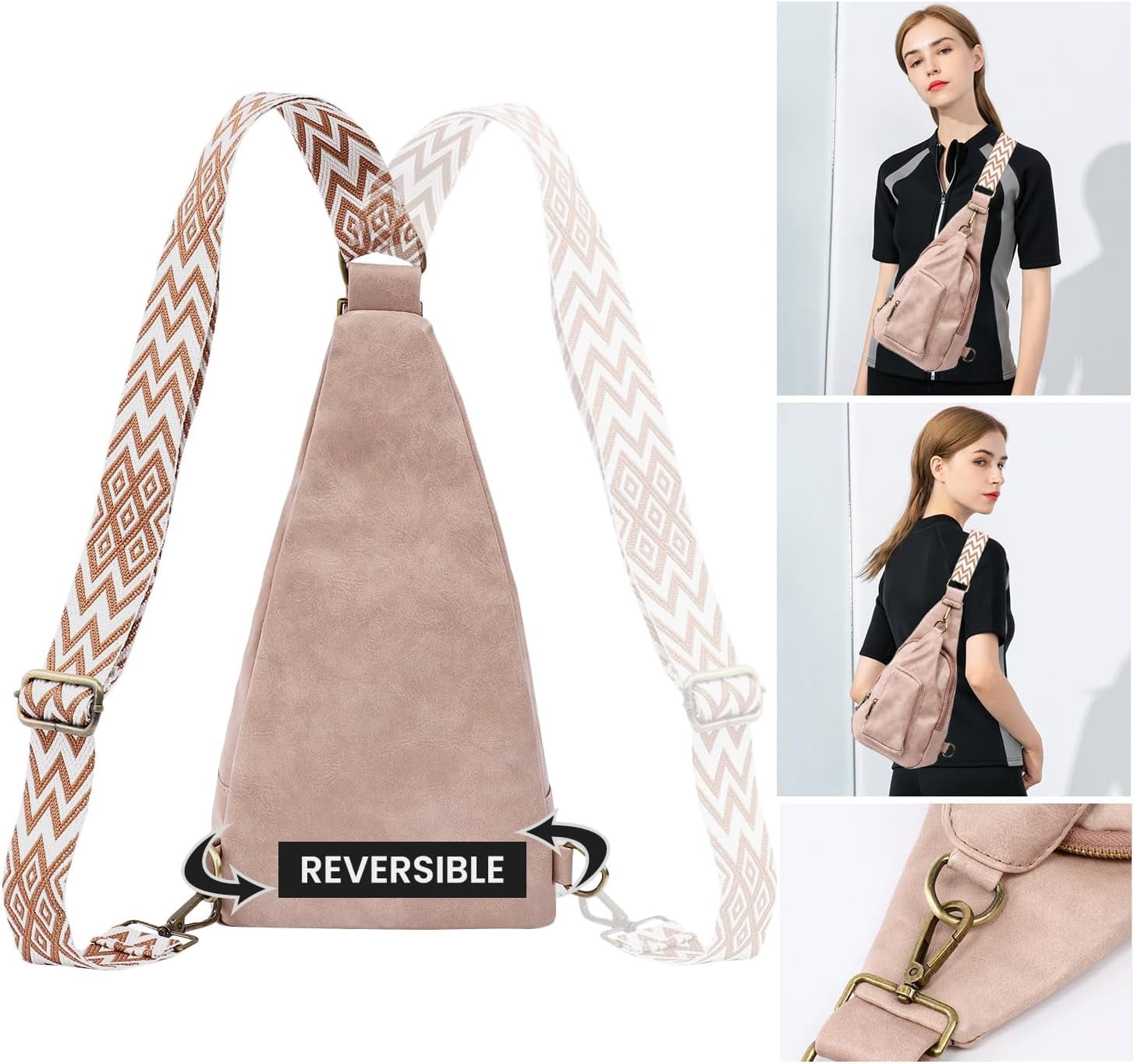 Sling Bag for Women Crossbody, PU Leather Small Sling bags Sling Chest Shoulder Backpack for Traveling Hiking