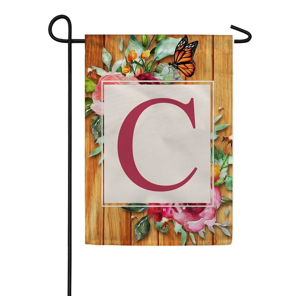 America Forever Spring Monogram Garden Flag Letter C 12.5 x 18 inches Double Sided Vertical Outdoor, Yard, Lawn, Seasonal Decorative Flowers Bees and Butterflies Summer Garden Flag