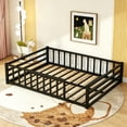 thumbnail image 3 of Bellemave Full Size Montessori Floor Bed with Rails, Metal Low Profile Toddler Bed Frame with Slats, No Box Spring Needed (Black), 3 of 8