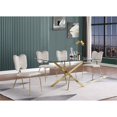 thumbnail image 4 of Rectangle 60" x 38" 5pc Clear Glass Dining Set with Cream Chairs, 4 of 5