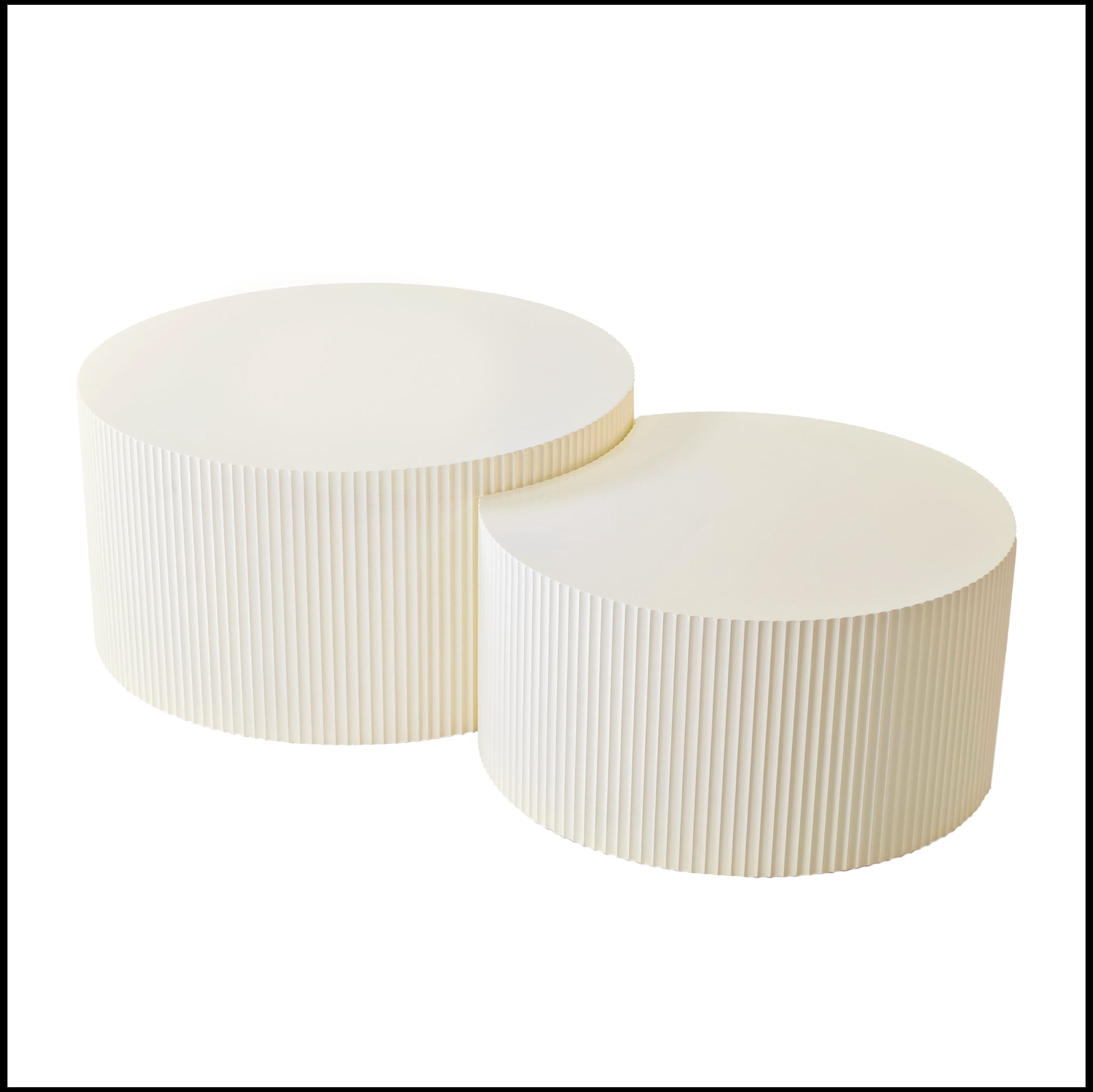 Vertical Stripe Design Nesting Coffee Table Set for Living Room, Bedroom, Beige(Set of 2 Pieces)