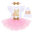 thumbnail image 2 of IBTOM CASTLE Baby Girls Donut One Half 1st/2nd Birthday Outfit Sweet Romper Tutu Dress Leggings Princess Skirt Clothes Set 6 Months Donut Gold-half way to one, 2 of 8