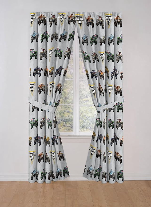 Monster Jam 4 Life 2 Panel Blackout Curtain Set. 84 Inch Long - Boys Bedroom Accessories