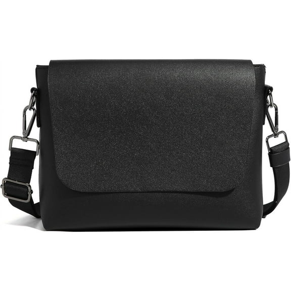 MMYGU Leather Flap Messenger Bag for Men Black Small Crossbody Bag Classic Shoulder Bag