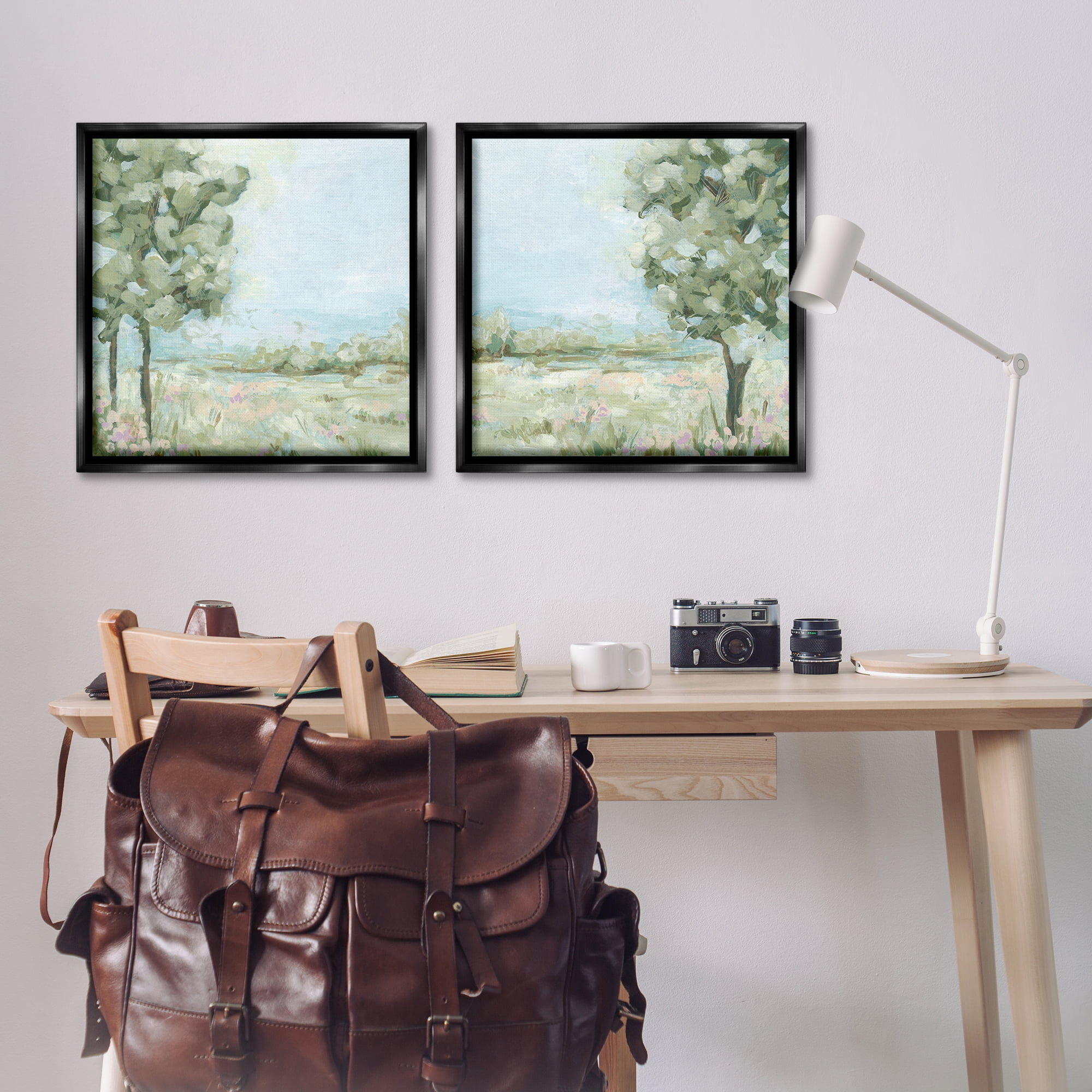 Stupell Industries Bright Spring Field Landscape Landscape & Nature Painting Black Floater Framed Canvas Art Print Wall Art, 25 x 25, Set of 2