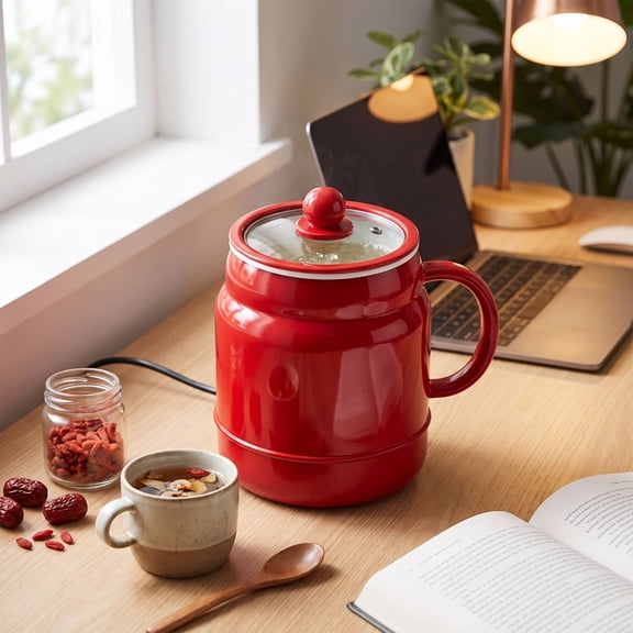 Multi-function Portable Electric Stewing Cup| Kettle for Soup Oatmeal Tea and Boiling Water 24-Hour Keep-Warm(Red with Filter)