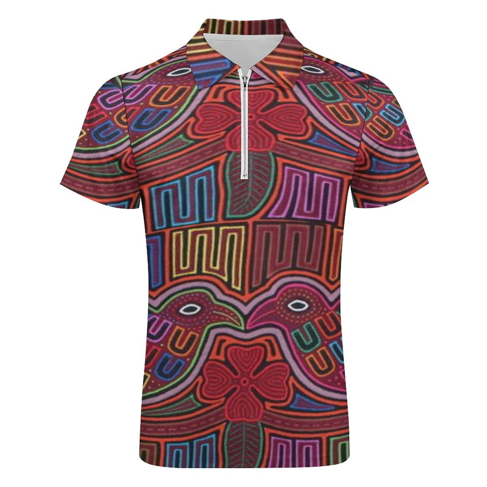 Mola De Panama Bird Men Zipper T-shirt Summer Casual Short Sleeve