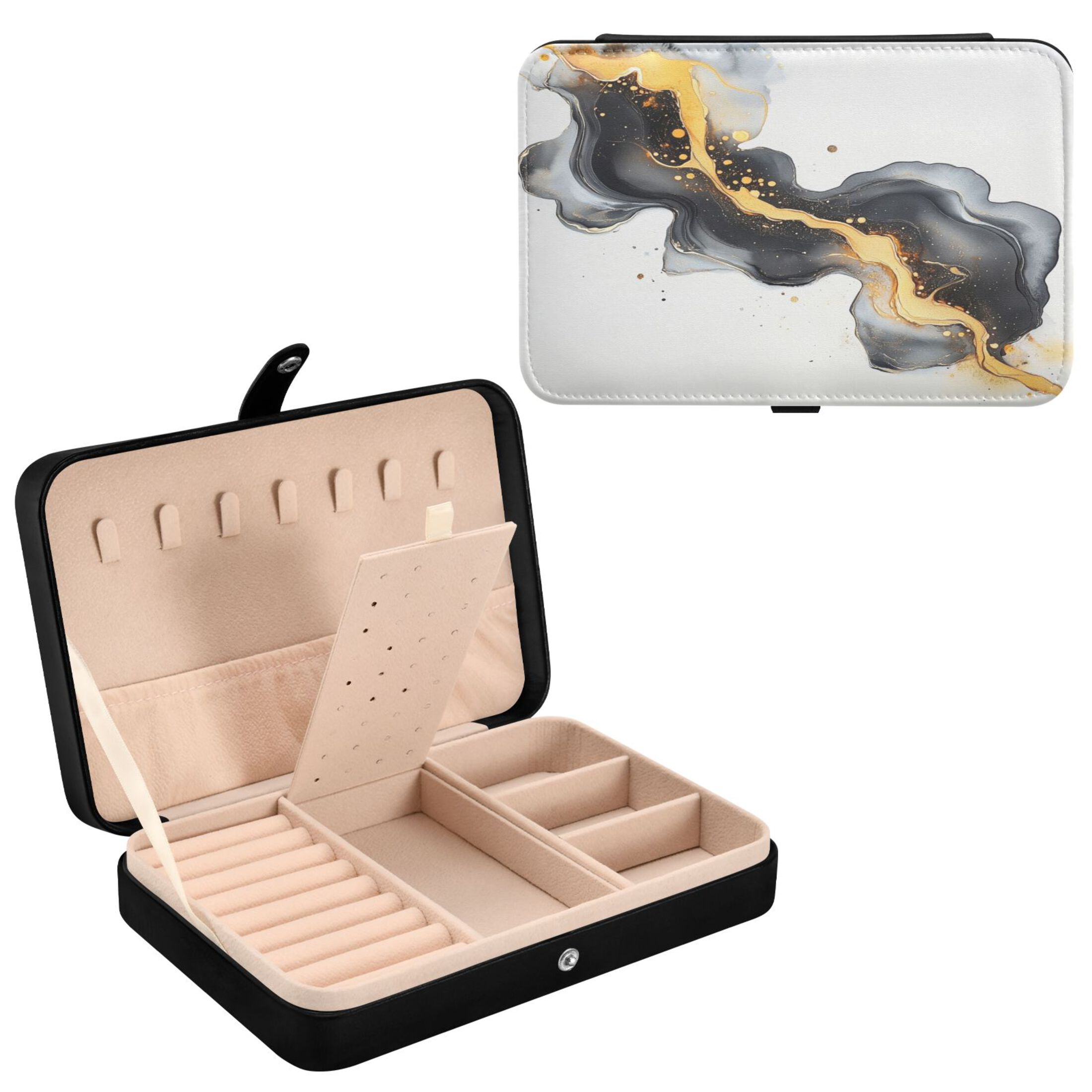 Leather Jewelry Box Rectangular 8.27x5.5x1.78In Travel Jewelry Storage Earrings Necklace Bracelet Watch Brooch Storage Beautiful Marble Pattern