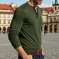 thumbnail image 4 of Domuza Men's Henley Long Sleeve Shirts Cotton 3-Button Stylish Casual T-Shirt Fall Solid Color Soft Comfy Regular Fit Basic Tee Army Green XL, 4 of 5