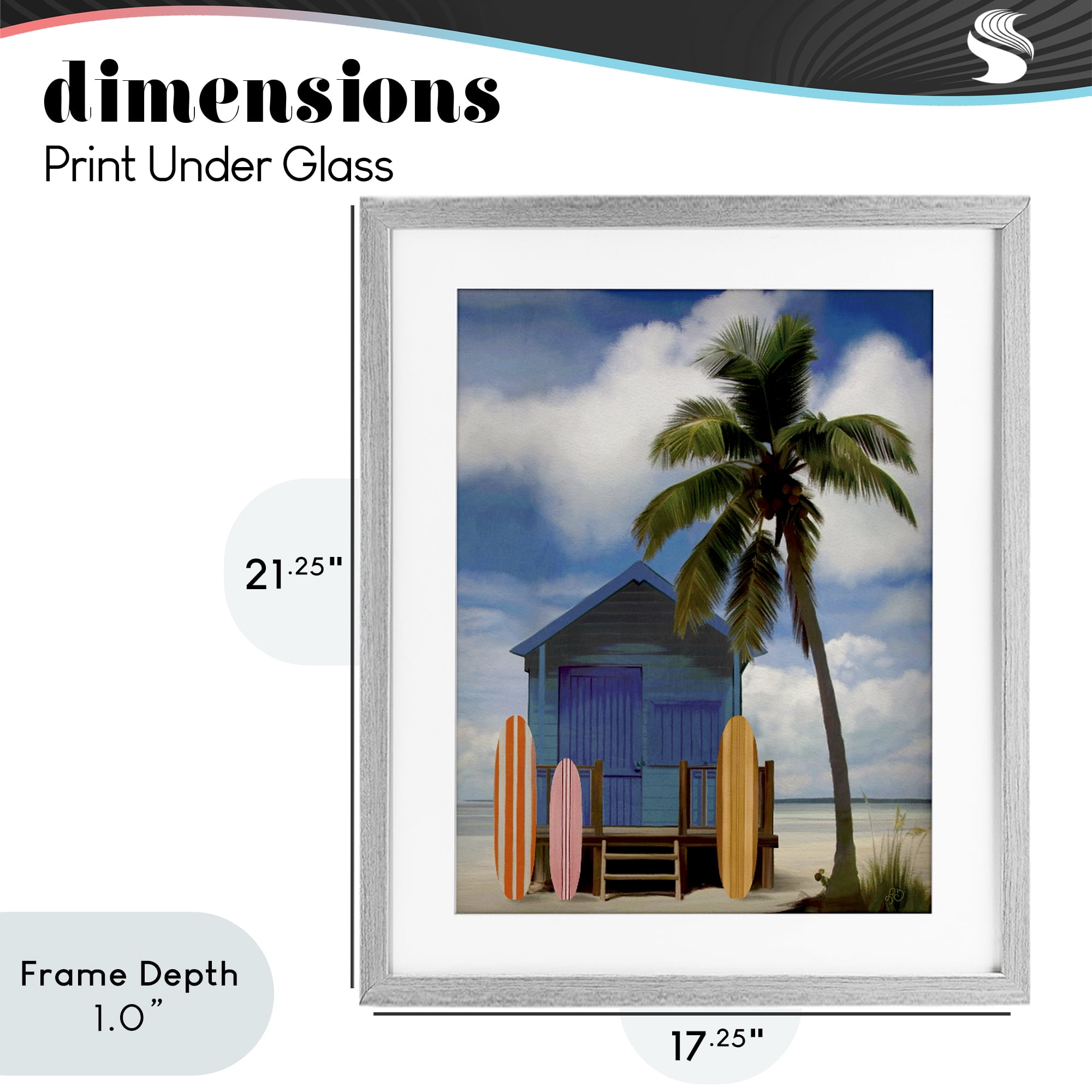 Stupell Industries Palm Overhanging Surf Shop Gray Framed Print Under Glass, design by Lisa R Dumm